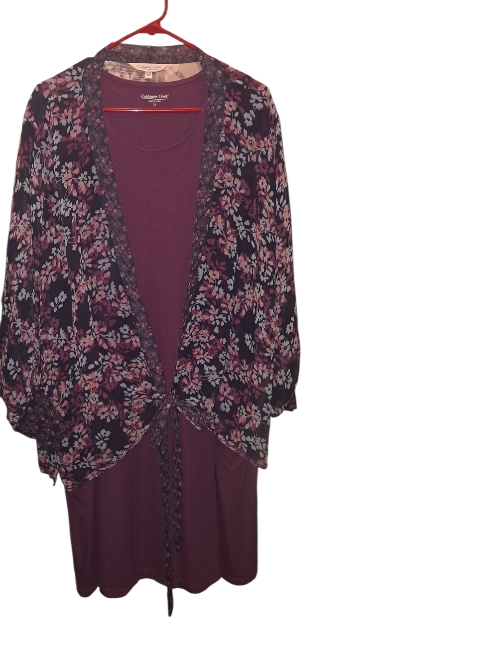Coldwater Creek Plum Floral Overlay Tunic